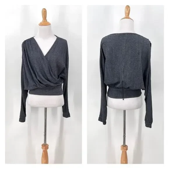 RACHEL COMEY Frances Top Womens 2 Navy Clarion Textured Wrap Long Sleeve Blouse - Picture 3 of 16